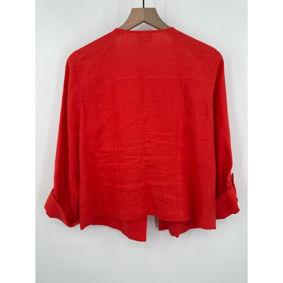 Chicos 100% Linen Open Front Blazer Women Medium (1)  Orange Long Cuffed Sleeve - Picture 3 of 7